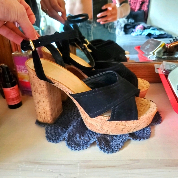 cork chunky heels
